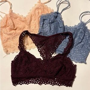 Aerie Lace Bandeau Trio - Peach, Blue, Burgundy